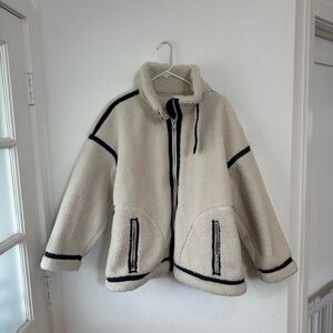 A&F Cream Sherpa Jacket with Black Accents